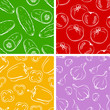 Vegetables set of seamless patterns. Monochrome contour image. Vector simple illustration of cucumber, tomato, bell pepper, garlic.