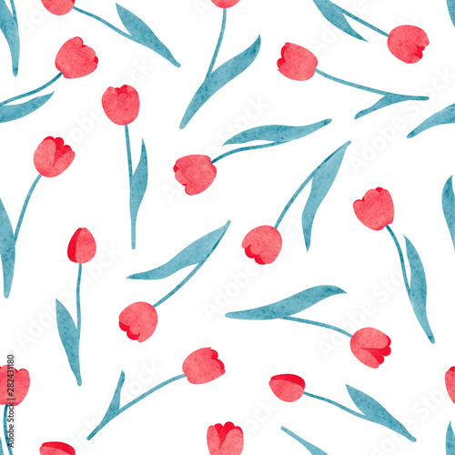 Seamless watercolor floral pattern. Tulips vector illustration.