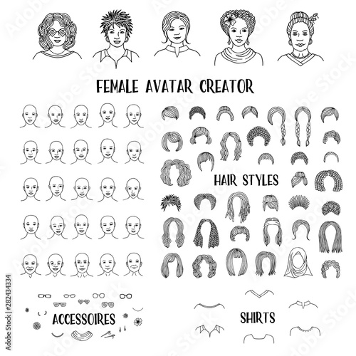 Female Avatar Creator Hand Drawn Faces And Hairstyles To Create Your Own Personal Profile Picture Stock Vector Adobe Stock