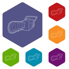 Wall Mural - Chainsaw icon in outline style isolated on white background. Saw symbol