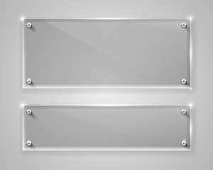 Realistic horizontal transparent glass frame with shadow. Modern background.