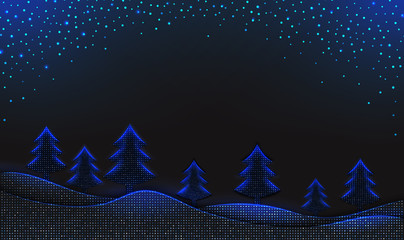 Wall Mural - chritmas blue winter background with halftone pattern, falling snow and trees. design element for ne