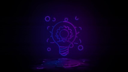 Poster - light bulb and gear atom in neon effect mp4 video on dark background