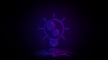Poster - light bulb and gears in neon effect mp4 video on dark background