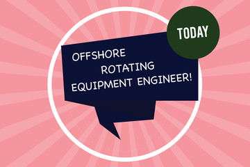 Poster - Handwriting text writing Offshore Rotating Equipment Engineer. Concept meaning Oil and gas industry engineering Folded 3D Ribbon Strip inside Circle Loop on Halftone Sunburst photo