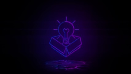 Poster - light bulb in the box in neon effect mp4 video on dark background