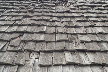 Old wooden roof which are arranged horizontally