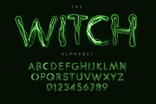 Halloween Letters And Numbers Set. Witch Magic Style Vector Latin Alphabet. Ghostbusters Font For Events, Promotions, Logos, Banner, Monogram And Poster. Typography Design.
