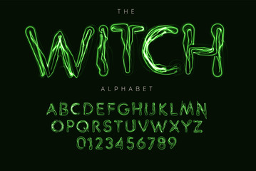 Poster - Halloween letters and numbers set. Witch magic style vector latin alphabet. Ghostbusters font for events, promotions, logos, banner, monogram and poster. Typography design.