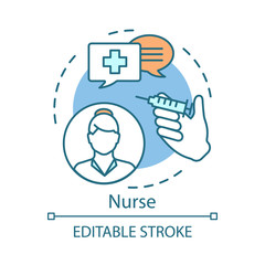 Poster - Nurse concept icon. Medical treatment idea thin line illustration. Patient care and aid. Examination of patient. Healthcare worker. Medical service. Vector isolated outline drawing. Editable stroke