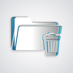Poster - paper cut delete folder icon isolated on grey background. folder with recycle bin. delete or error f
