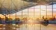 © applezoomzoom - Airport terminal at sunset with passengers.