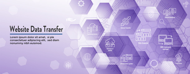 Wall Mural - Website Data Transfer Icon Set and Web Header Banner
