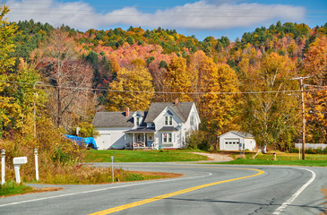 Poster - Highway at sunny autumn day in Vermont, USA