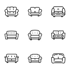 Poster - Classic sofa icon set. Outline set of 9 classic sofa vector icons for web design isolated on white background