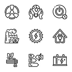 Poster - Eco energy icon set. Outline set of 9 eco energy vector icons for web design isolated on white background