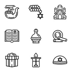 Poster - Judaism icon set. Outline set of 9 judaism vector icons for web design isolated on white background