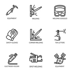 Poster - Welding tools icon set. Outline set of 9 welding tools vector icons for web design isolated on white background
