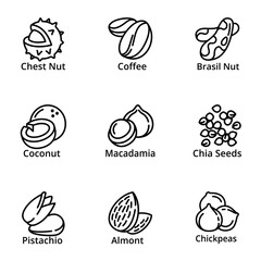 Poster - Eco nuts icon set. Outline set of 9 eco nuts vector icons for web design isolated on white background