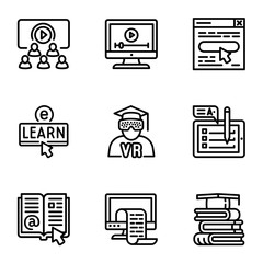Poster - Online education icon set. Outline set of 9 online education vector icons for web design isolated on white background