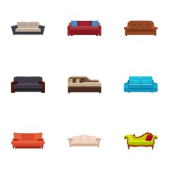 Poster - Modern sofa icon set. Flat set of 9 modern sofa vector icons for web design isolated on white background