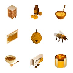 Poster - Honey propolis icon set. Isometric set of 9 honey propolis vector icons for web design isolated on white background