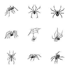 Poster - Dark spider icon set. Simple set of 9 dark spider vector icons for web design isolated on white background