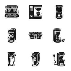 Professional coffee machine icon set. Simple set of 9 professional coffee machine vector icons for web design isolated on white background