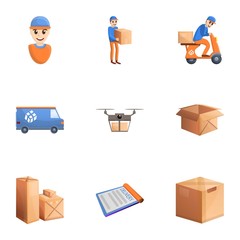 Poster - Fast parcel delivery icon set. Cartoon set of 9 fast parcel delivery vector icons for web design isolated on white background