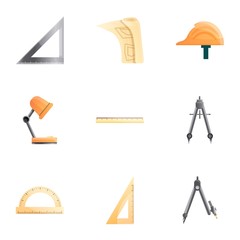 Poster - Architect equipment icon set. Cartoon set of 9 architect equipment vector icons for web design isolated on white background
