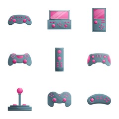 Poster - Game joystick icon set. Cartoon set of 9 game joystick vector icons for web design isolated on white background