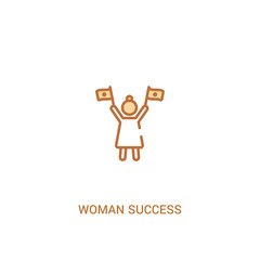 woman success concept 2 colored icon. simple line element illustration. outline brown woman success symbol. can be used for web and mobile ui/ux.