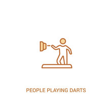 People Playing Darts Concept 2 Colored Icon. Simple Line Element Illustration. Outline Brown People Playing Darts Symbol. Can Be Used For Web And Mobile Ui/ux.