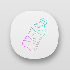 Sticker - Mineral water app icon. Clean potable drinking water. Plastic bottle with label. Non-alcoholic refreshment drink. Non carbonated, beverage. Web or mobile applications. Vector isolated illustrations