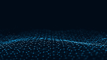 Fototapete - Abstract 3d rendering futuristic dots and lines. computer geometric digital connection structure. Futuristic black abstract grid. Plexus with particles. Intelligence artificial