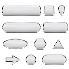 Wall Mural - White 3d icons. Glass shiny buttons