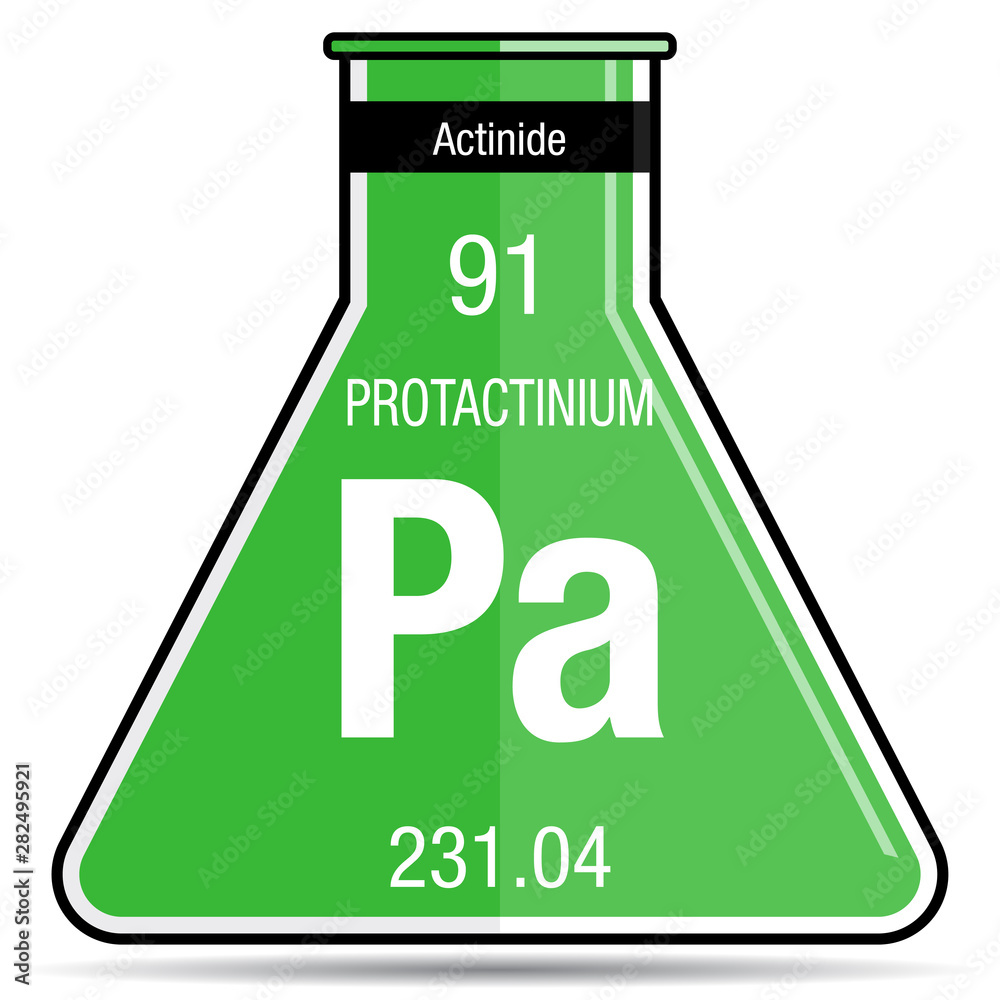 Protactinium symbol on chemical flask. Element number 91 of the ...