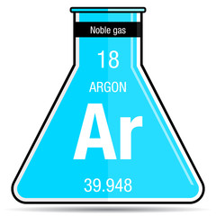 Sticker - Argon symbol on chemical flask. Element number 18 of the Periodic Table of the Elements - Chemistry