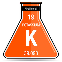 Poster - Potassium symbol on chemical flask. Element number 19 of the Periodic Table of the Elements - Chemistry