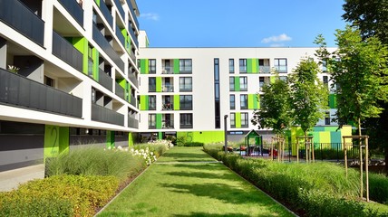 modern apartment building in the park