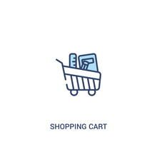 Shopping Cart Concept 2 Colored Icon. Simple Line Element Illustration. Outline Blue Shopping Cart Symbol. Can Be Used For Web And Mobile Ui/ux.