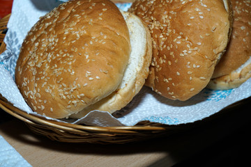 Sesame bun from white bread dough usually used for eating hamburgers