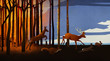 Forest animals running from forest fire at night