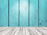 Fototapeta Desenie - Blue wooden wall and floor in empty room