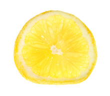 Thin Slice Of Fresh Lemon Lit From Behind Isolated