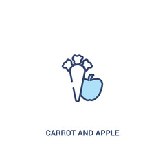 carrot and apple concept 2 colored icon. simple line element illustration. outline blue carrot and apple symbol. can be used for web and mobile ui/ux.