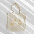 Canvas tote bag. Say no to plastic.  Reusable eco bag. Eco friendly concept.