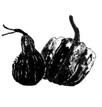 The Artist Paints A Watercolor Picture Of An Black White Pumpkins On White Paper For The Holiday Of Halloween.