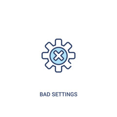 Wall Mural - bad settings concept 2 colored icon. simple line element illustration. outline blue bad settings symbol. can be used for web and mobile ui/ux.