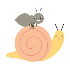 Sticker - cute ant insect and snail kawaii characters